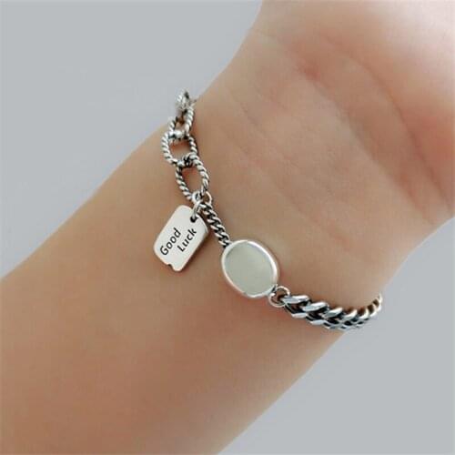 Punk Rock Big Link Chain Hippie Wrist Bracelets For Women Letters Good Luck Boho Bracelets For Street Girls