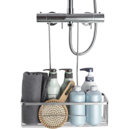 1pc Stainless Steel Storage Rack Shower Rack Hanging Shelves Toiletries Display Holder for Toilet Bathroom Kitchen (Silver)