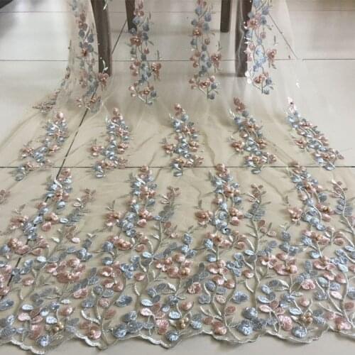 1yard,140cm/55.12'' Flower pearls lace trimming Diy wedding dress evening show dress embroidered lace fabric French Lace Fabric