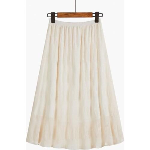 2021Mid-length Skirts Womens Spring and Autumn High Waist Mesh Tutu Pleated Skirts Female Black White Long Skirt Streetwear