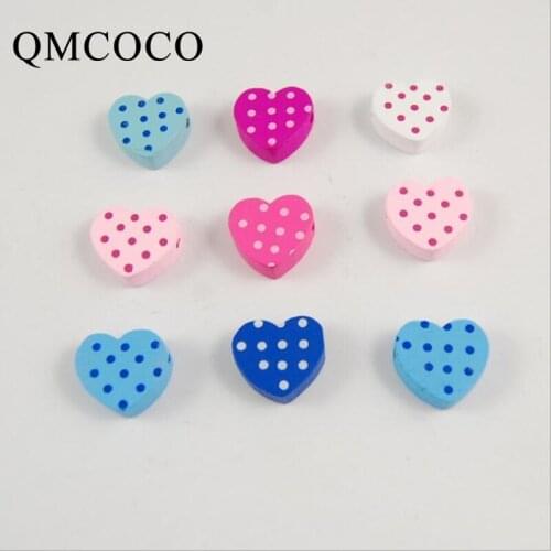 DIY 50Pcs Colorful Printed Dots Heart-shaped Wooden Beads Wood Chip Childrens Handmade Custom Jewelry Baby Toys Accessories