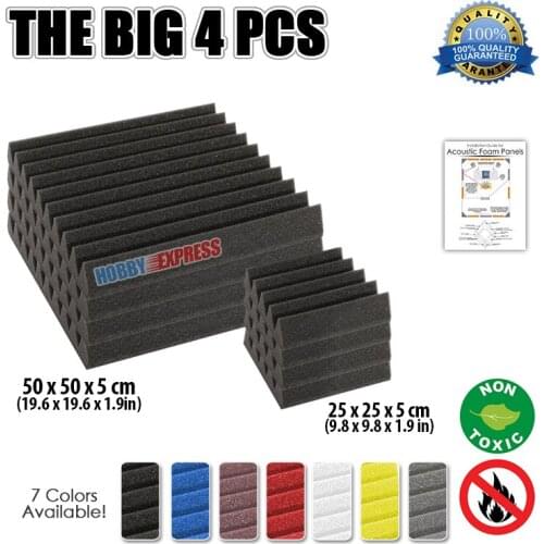 Arrowzoom 4 pcs Bundle Wedge Studio Tile Acoustic Foam Panel Sound Absorbing Treatment 19.6*19.6*1.9" / 9.8*9.8*1.9" KK1134