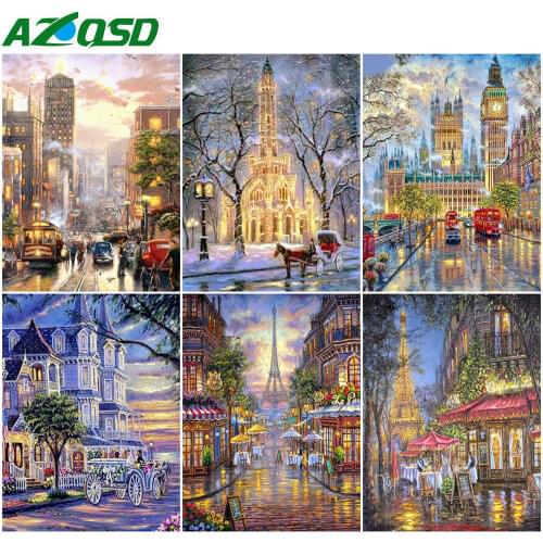 AZQSD Diy Diamond Paintings City Street Picture Of Rhinestones Needlework Diamond Embroidery Scenic Mosaic Home Decoration