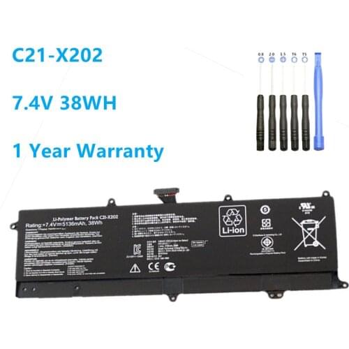 C21-X202 Laptop Battery for ASUS VivoBook S200 S200E X201 X201E X202 X202E S200E-CT209H S200E-CT182H S200E-CT1 7.4V 38Wh/5136mAh