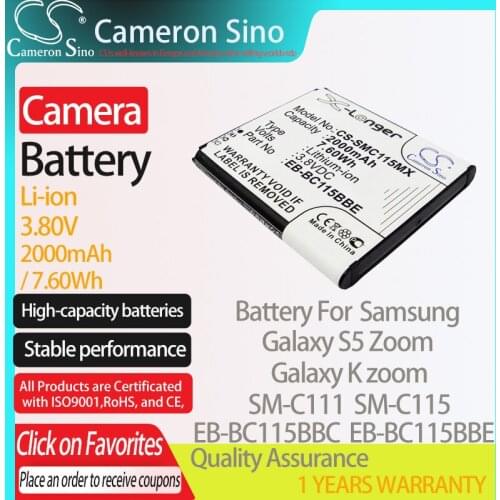 CameronSino Battery for Samsung Galaxy S5 Zoom Galaxy K zoom SM-C111 SM-C115 fits Samsung EB-BC115BBC Digital camera Batteries