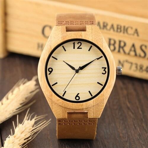 Classic Numerals Wood Watch Mens Simple Stripe Dial Genuine Leather Watchband Fashion Hot Item Gifts Men Women reloj masculino