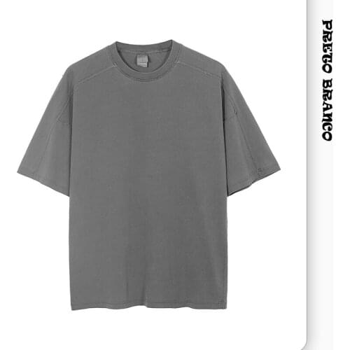 PRETO BRANCO Mens Heavy Washing Water High Street Fashion Brand Short T-shirt Retro Batik Fashion Brand Loose Mens T-shirt