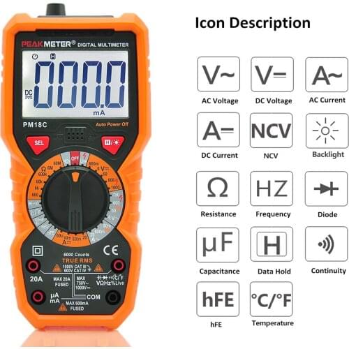True RMS Digital Multimeter Measuring AC/DC Voltage Current Resistance Capacitance Frequency Temperature hFE NCV Live Line Teste