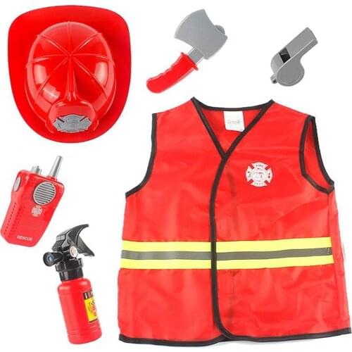 Kids Fireman Costume Set Kids Fire Suits Role Play Halloween Fireman Dress Up Set Kids Pretend Role Play Toys Birthday Gifts