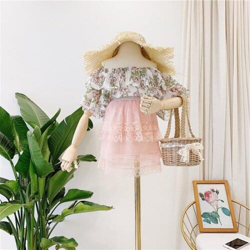 DFXD Summer Girls Clothing Sets Fashion 2pc Kids Outfits Floral Ruffles Chiffon Tops Lace Tutu Skirts For 2-7T Children Clothes