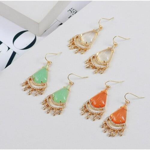European and American fashion translucent resin water drops set water drill tassel girl temperament earrings