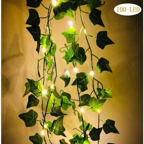 32.8Ft Artificial Ivy Garland with 100 LEDs String Lights Fake Ivy Garland Vines Hanging Plants for Wedding Party Wall Decor