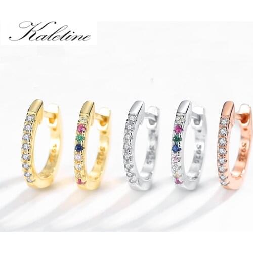 KALETINE 925 Sterling Silver Classic Round Silver Hoop Earrings Authentic Clear Colorful Zircon Earrings For Women Fine Jewelry