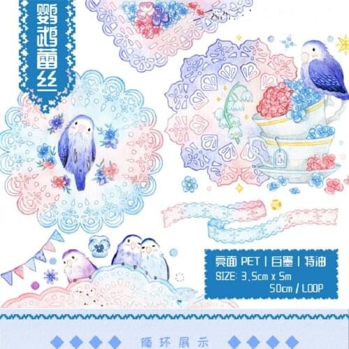 Kawaii Parrot Lace Special Oil PET Washi Tapes Bullet Journal Masking Tape Adhesive Tape DIY Scrapbooking Washi Stickers