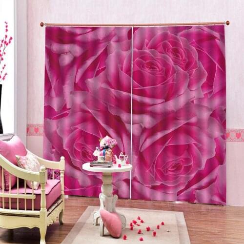 Beautiful Rose flower Curtain For Living room bedroom Blackout Window Drapes Indoor Decor Sets (Left and Right Side)