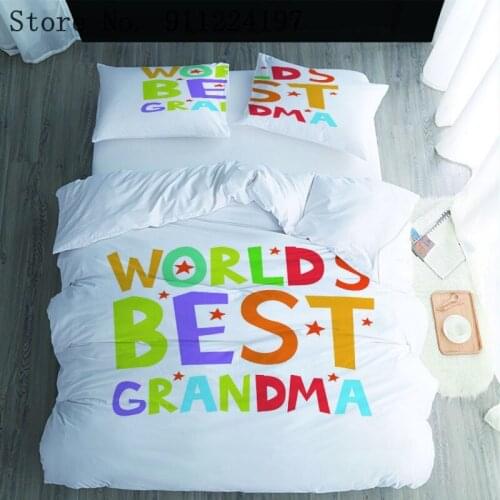 Colorful Letter Worlds Best Grandma Printing Quilt Covers White Bedclothes Comforter 3PCS Bedding Set Luxury Duvet Cover 200*200