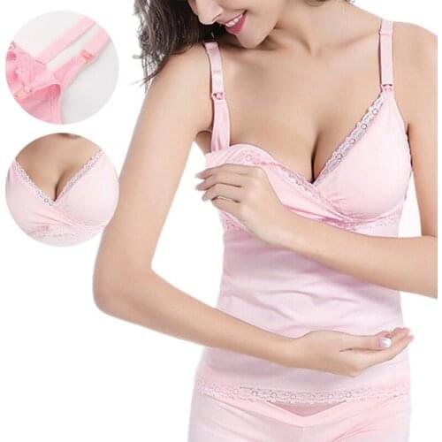 Summer Maternity Camisole Comfy Pregnant Bras Women Wireless Cami Tank Tops Breast Feeding Top Vest Nursing Underwear Pink