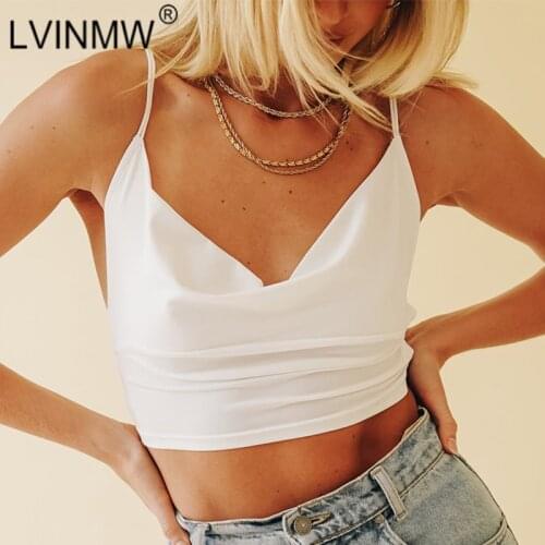 LVINMW Backless Sleeveless Solid Slim Sexy Camis Spaghetti Straps Metal Ring Lace Up Cross Chic Crop Top Tops Women Club Party