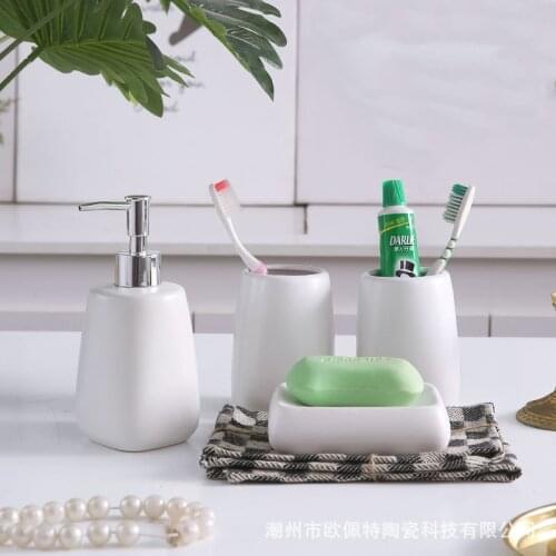 Nordic Bathroom Accessories Set for Home Ceramic 4 Piece Bath Accessories Include Liquid Dispenser Soap Dish 2 Toothpaste Holder