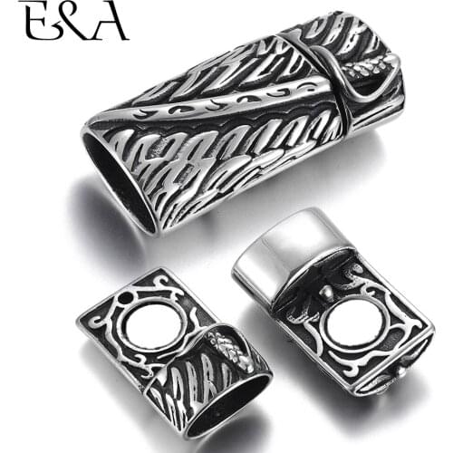 Stainless Steel Magnetic Clasp Blacken Feather Katana Hole 12*6mm Leather Cord Clasps Magnet Buckle Bracelet DIY Jewelry Making