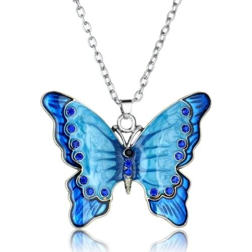 Crystal Butterfly Pendant Charm Necklace Chain Aniaml Enamel Gifts Girls Fashion Jewellery Women Necklaces
