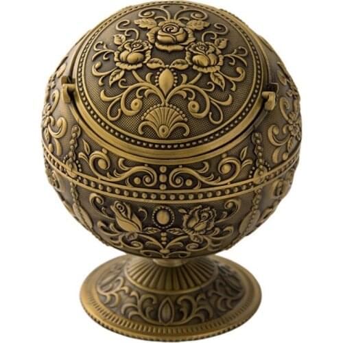 Ash Bowl with Cover Creative Personality Metal Spherical Rose Pattern Globe Decoration Household Smoke Cylinder