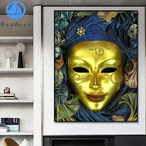 Handmade Gift Gold Mask Art Diy Diamond Embroidery Cross Stitch Kits Home Decoration Diamond Painting Full Square round Drill