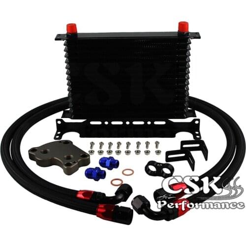 Fit For BMW Mini Cooper S R53 02-06 15Row Oil Cooler+Filter Adapter Kit Black/Blue