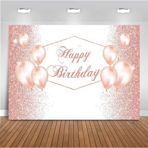 Rose gold glitter birthday backdrop pink ballons happy birthday party decoration rose gold 30th 40th 50th birthday backgrounds