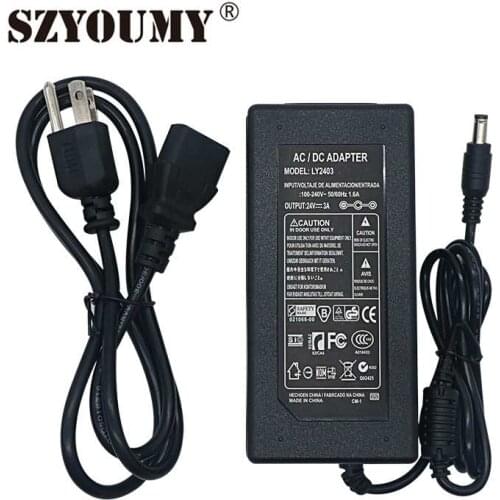 SZYOUMY AC 100V - 240V To DC 12V 24V Power Supply Adapter Transformer 3A Charger Converter 36W 72W For LED Strip