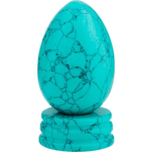 TUMBEELLUWA 1.7" Green Howlite Turquoise Egg Sphere with Stone Stand Healing Meditation Chakra Balancing Home Decoration