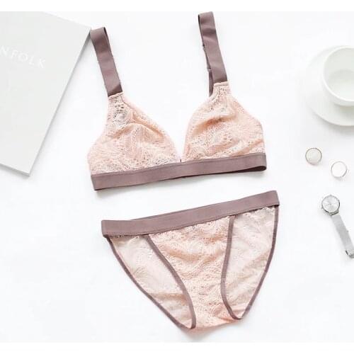 Explosion vest models no sponge thin cup lace triangle cup underwear sexy breathable comfortable bra set