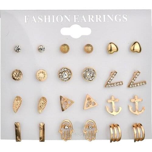 Wish New EBay Love V-Shaped Crystal Diamond Frosted Ball 12 Pairs Of Earrings Set Combination
