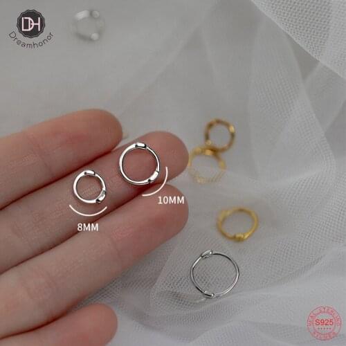 Dreamhonor Genuine 100% 925 Sterling Silver Minimalist Golden Line Circle Round Hook Earrings For Women Jewelry Gift