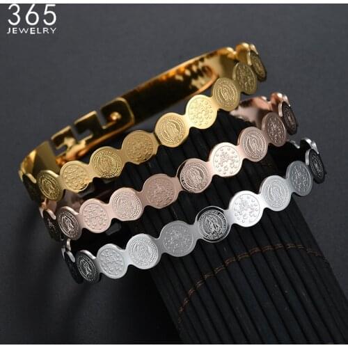 3 Colors Virgin Mary Amulet Round Bracelet Women Religious Stainless Steel Saint Benedict Bangles Blessed Jewelry