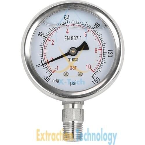 -1-10 Bar Glycerin Filled Compound Gauge w/ 1/4" NPT Base