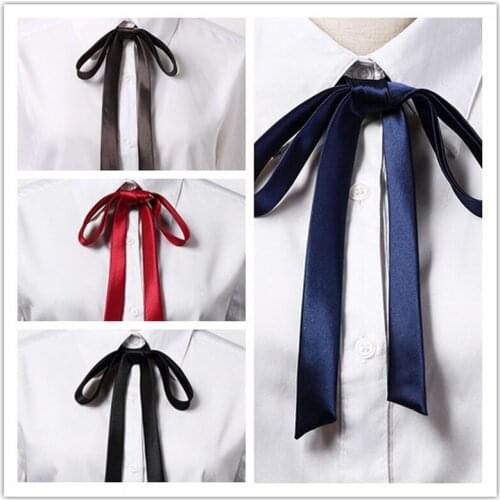 1PC Thin Satin Bowtie Solid Color Simple Shirt Accessory Girl Ornament Women School Student Bowtie Vintage Elegant Ribbon Knot