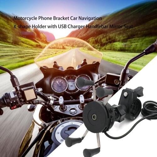 2019 Multi-function Motorcycle Phone Bracket Car Navigation X-shape Phone Holder With USB Charger Handlebar Mirror Seat