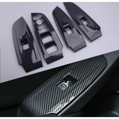 4pcs Black Carbon Fiber Style Inner Door Window Lift Switch Button Panel Cover Trim ABS Fit For Honda Accord 2018 2019