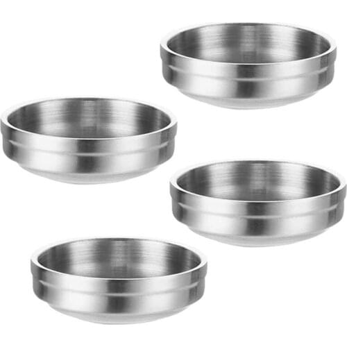 HOT 4PCS Mini Stainless Steel Sauce Dish, Round Seasoning Bowls, Sushi Pinch Bowl Saucers, Salad Dressing Plates