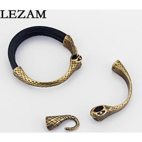 5 Sets Antique Bronze Tone Half Cuff Snake Hook Clsap Fit 5mm round Leather Cords Bracelet Jewelry Findings