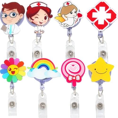 Idclip 8 Pack Doctor Men Nurse Women Badge Reel Holder Angel and Red Cross Retractable Cord Badge Reel
