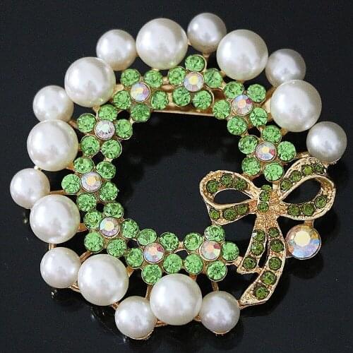Hot Multicolor large brooch accessories rhinestone white round shell pearl beads bow gold-color Lovely pins jewelry B1222