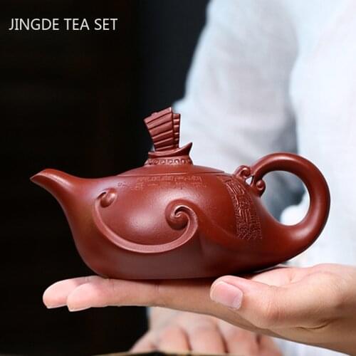 Yixing Handmade Tea Pot Sailboat Shape Purple Clay Teapot Beauty Kettle Chinese Teaware Tie Guanyin Tea Ceremony Drinkware 220ml