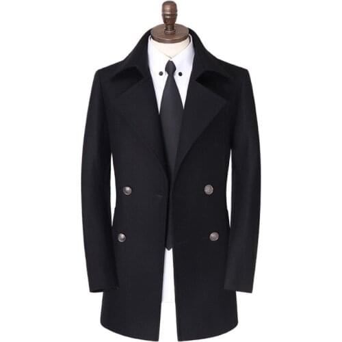 Black casual woolen coat men father wear dad 9XL trench coats long sleeves overcoat mens cashmere coat casaco masculino england