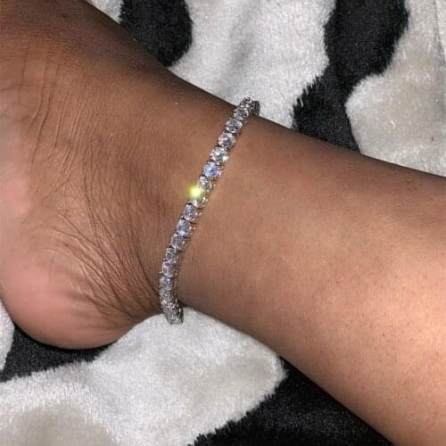 Gold Silver Color Iced Out Tennis Chain Anklet For Women Beach Jewelry Foot Leg Bracelet Rhinestone Crystal Anklet Best Friends