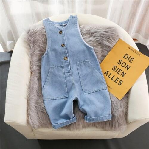 Girls Denim Jeans Overalls Solid Color Pants 2021 New Trousers Kids Jumpsuit Toddler Girls Clothes