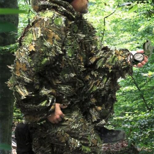 3D Leaf Camouflage Camouflage Geely Clothes Woodland Drawstring Hooded Jacket Elastic Waist Trousers Outdoor Hunting Suit Set