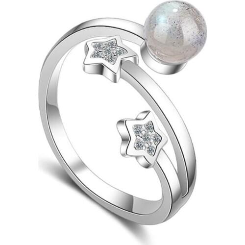 KOFSAC New Fashion Pure Silver 925 Ring Luxury Crystal CZ Cute Stars Adjustable Rings For Women Wedding Party Fine Jewelry Gifts