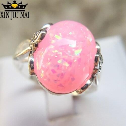 Trendy Vintage Blue/Pink/White Opal Ring for Women Simple Stylish Finger Rings with Big Stone Jewelry anel feminino Ball party